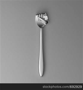 Fork hand finger gesture fist isolated on black background. 3d illustration. Fork