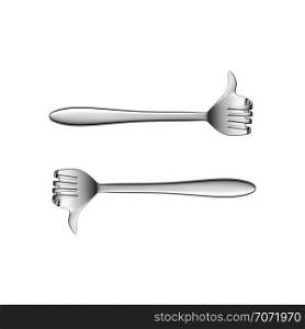 Fork hand finger gestures like dislike isolated on white background. 3d illustration. Fork