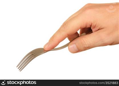 fork in hand isolated on a white background