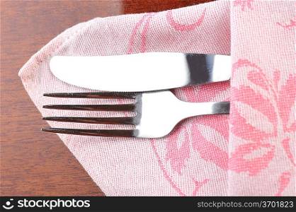 fork, knife and napkin close up