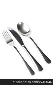Fork, knife and spoon isolated on white background