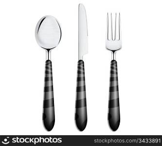 Fork spoon and knife isolated on white background