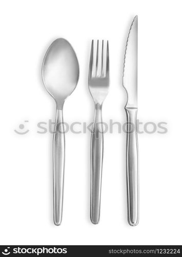 Fork, spoon and knife isolated on white background with clipping path