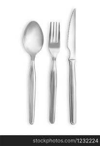 Fork, spoon and knife isolated on white background with clipping path