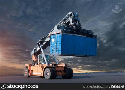 Forklift handling container box loading at Docks