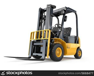Forklift truck on white isolated background. 3d