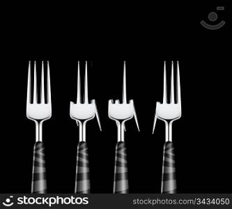 forks depicting various hand gestures isolated on black background.