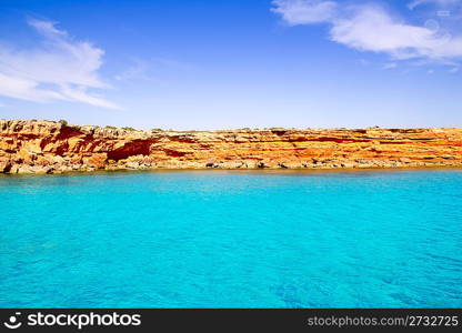 Formentera balearic island from sea west coast red mountains