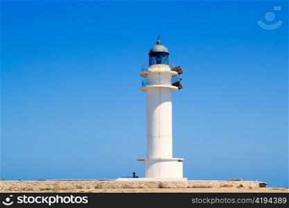 Formentera Barbria Lighthouse in blue sky Mediterranean day