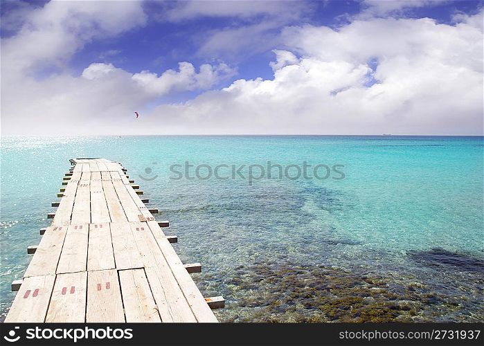 Formentera beach wood pier turquoise balearic Mediterranean paradise sea