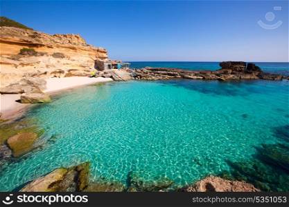 Formentera Es Calo des Mort beach turquoise Mediterranean at Mitjorn of balearic islands