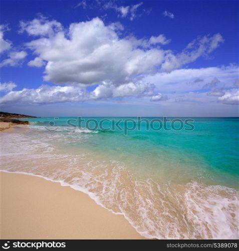 Formentera es Mitjorn beach of white sand and turquoise water at Balearic Islands