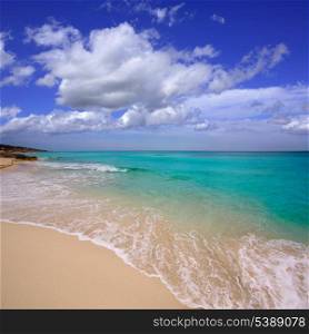 Formentera es Mitjorn beach of white sand and turquoise water at Balearic Islands
