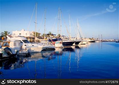 Formentera marina port with yachts in Balearic Islands