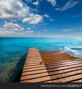 Formentera Mitjorn south beach with turquoise Mediterranean at Balearic Islands