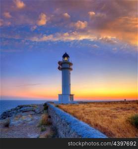 Formentera sunset in Barbaria cape lighthouse at Balearic Mediterranean islands