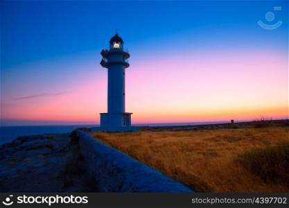 Formentera sunset in Barbaria cape lighthouse at Balearic Mediterranean islands