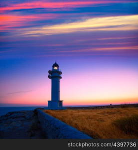 Formentera sunset in Barbaria cape lighthouse at Balearic Mediterranean islands