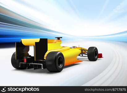 formula one car driving at high speed in empty road - motion blur