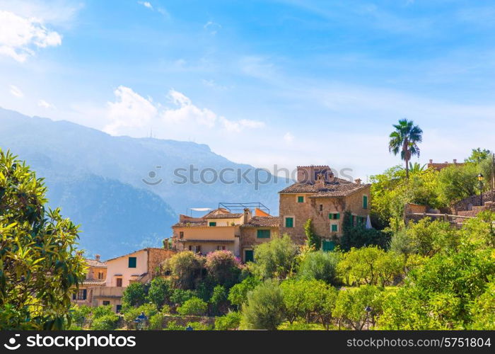 Fornalutx village aerial skyline in Majorca Balearic island Mallorca spain