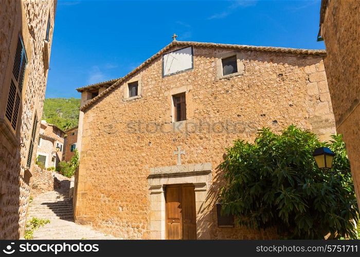 Fornalutx village church in Majorca Balearic island Mallorca spain