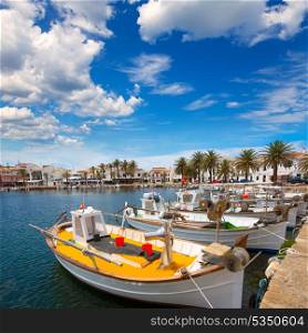 Fornells Port in Menorca marina boats Balearic islands of Spain