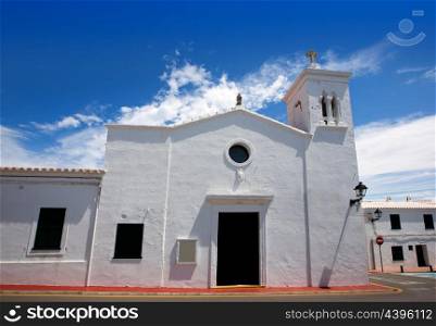 Fornells white church in Menorca at Balearic islands of Spain