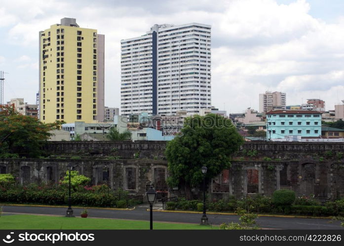 Fort and modern buildings in Manila