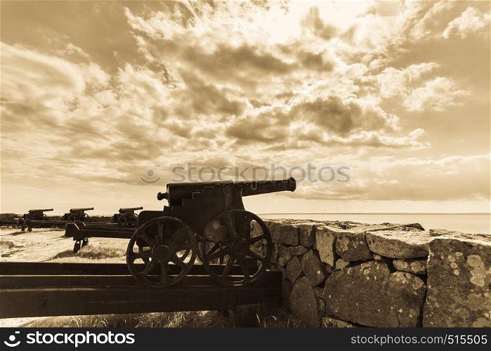 Fort Christiansoe naval fortress with cannons near island Bornholm in the Baltic Sea Denmark Scandinavia Europe.. fort christiansoe island bornholm denmark