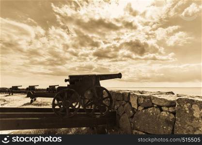 Fort Christiansoe naval fortress with cannons near island Bornholm in the Baltic Sea Denmark Scandinavia Europe.. fort christiansoe island bornholm denmark