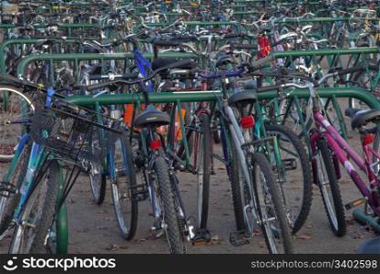 FORT COLLINS, CO - OCTOBER 13, 2009: bicycle racks at a campus of Colorado State University