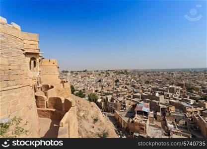 "Fort in Jaisalmer, India. Jaisalmer "the golden city" stands on a ridge of yellowish sandstone."