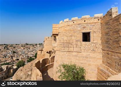 "Fort in Jaisalmer, India. Jaisalmer "the golden city" stands on a ridge of yellowish sandstone."