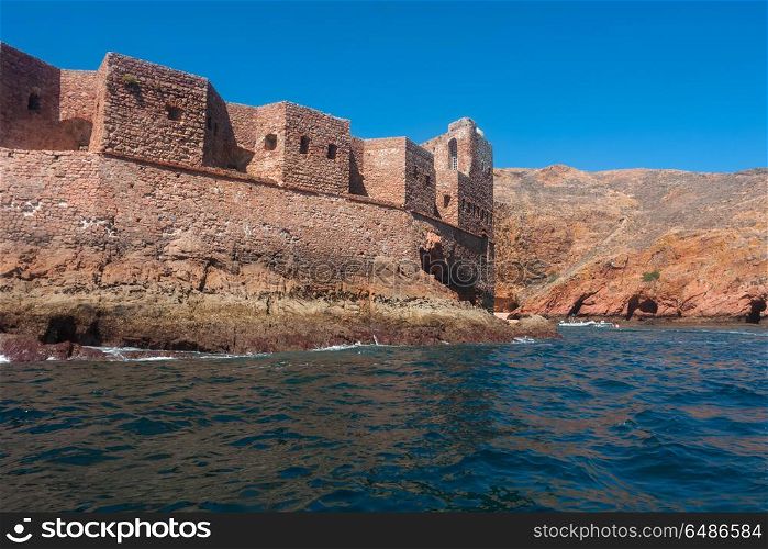 Fort of Sao Joao Baptista in Berlenga island, Portugal, view from the sea.. Fort of St John Baptist