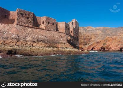 Fort of Sao Joao Baptista in Berlenga island, Portugal, view from the sea.. Fort of St John Baptist