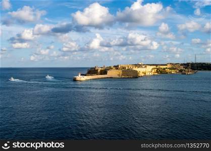 Fort Ricasoli guarding the entrance to the port of Valletta on the island of Malta