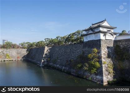 Fortification and ditch water around Osaka Castle for protection in Osaka Japan