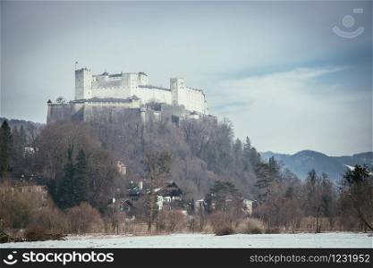 Fortress Hohensalzburg, shot from Leopoldskron, winter time