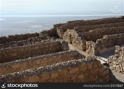 Fortress Masada in Israel, view of the Dead Sea valley.
