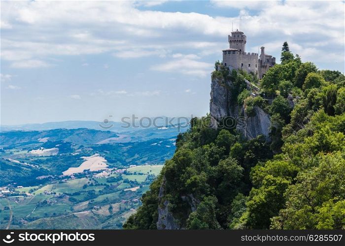 fortress on a cliff in San Marino