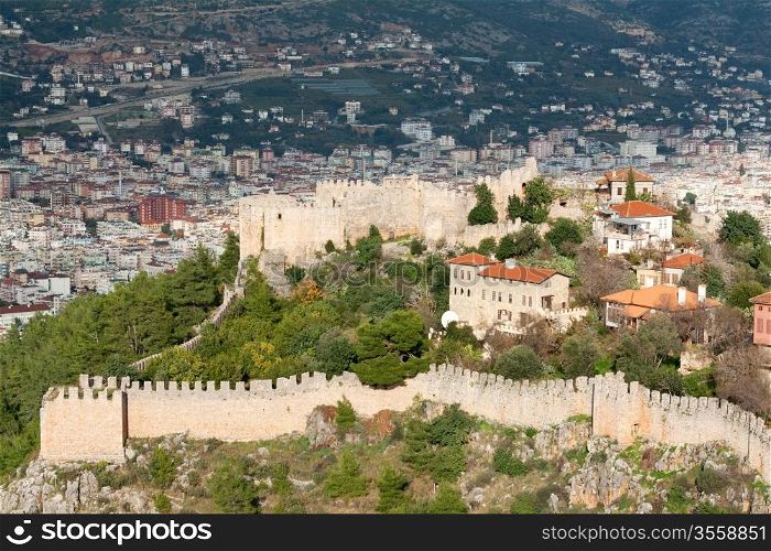 fortress on the hill in the town Alanya in Turkey