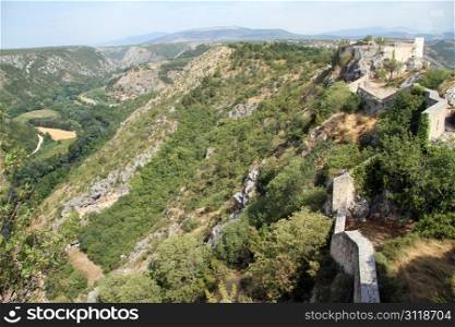 Fortress on the rock and river valley in Knin, Croatia
