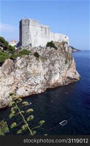Fortress on the rock and sea in Dubrovnic, Croatia