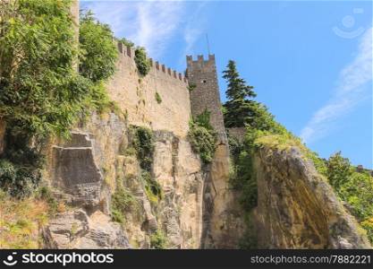 Fortress wall in San Marino. The Republic of San Marino