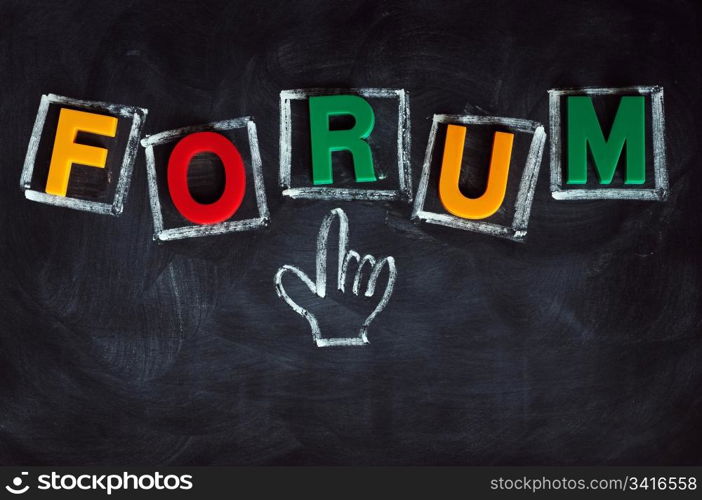 Forum with a hand cursor on a blackboard