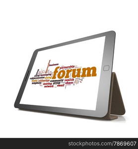 Forum word cloud on tablet image with hi-res rendered artwork that could be used for any graphic design.. Forum word cloud on tablet