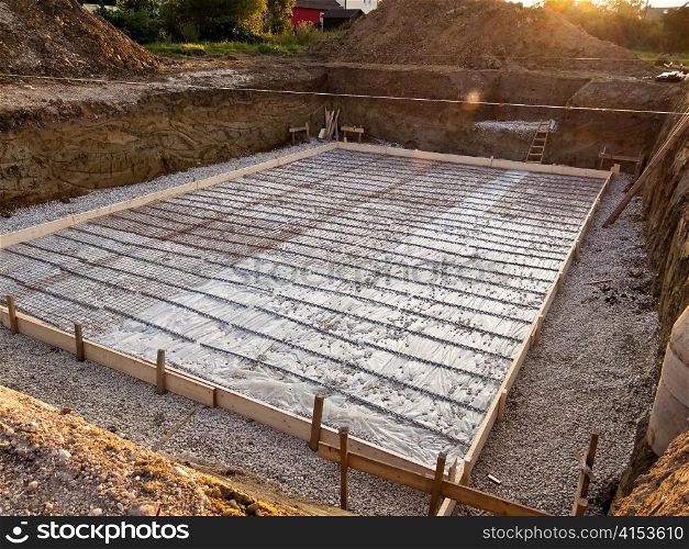 foundation slab of a basement in house construction