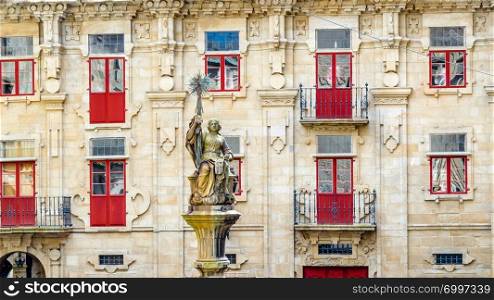 Fountain and statue in Santiago de Compostela, Galicia, northern Spain