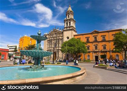 Fountain at a town square, Plaza Del Carmen, San Luis Potosi, Mexico