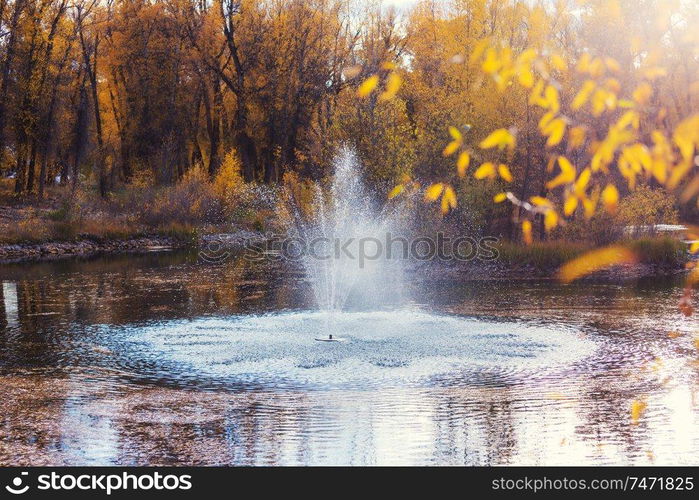 Fountain in beautiful autumn park